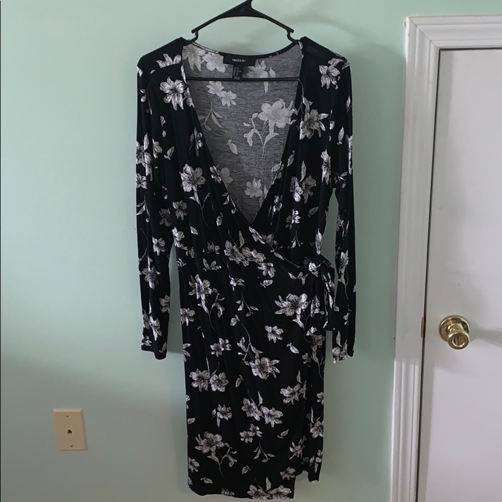 Floral black wrap dress